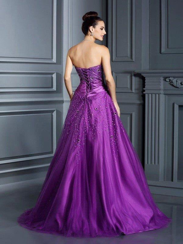 Ball Gown Sweetheart Beading Sleeveless Long Satin Quinceanera Dresses by Aabei