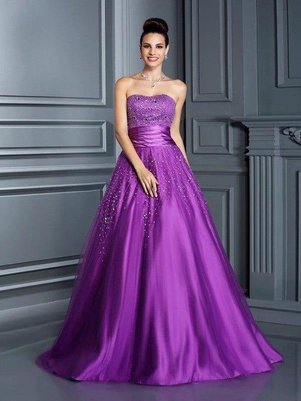 Ball Gown Sweetheart Beading Sleeveless Long Satin Quinceanera Dresses by Aabei