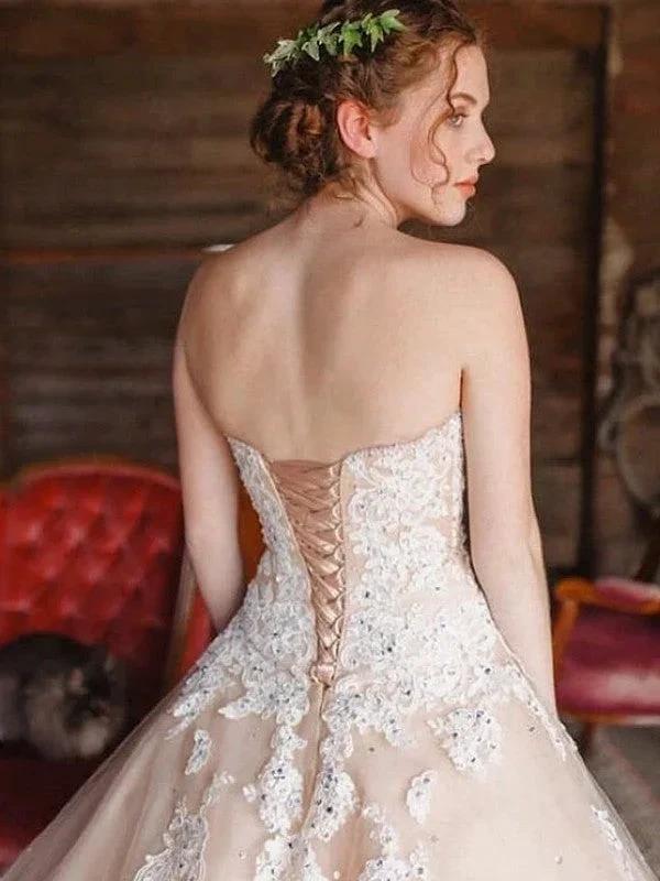 Ball Gown Sweetheart Sleeveless Applique Tulle Floor-Length Prom Dresses by misshow.com