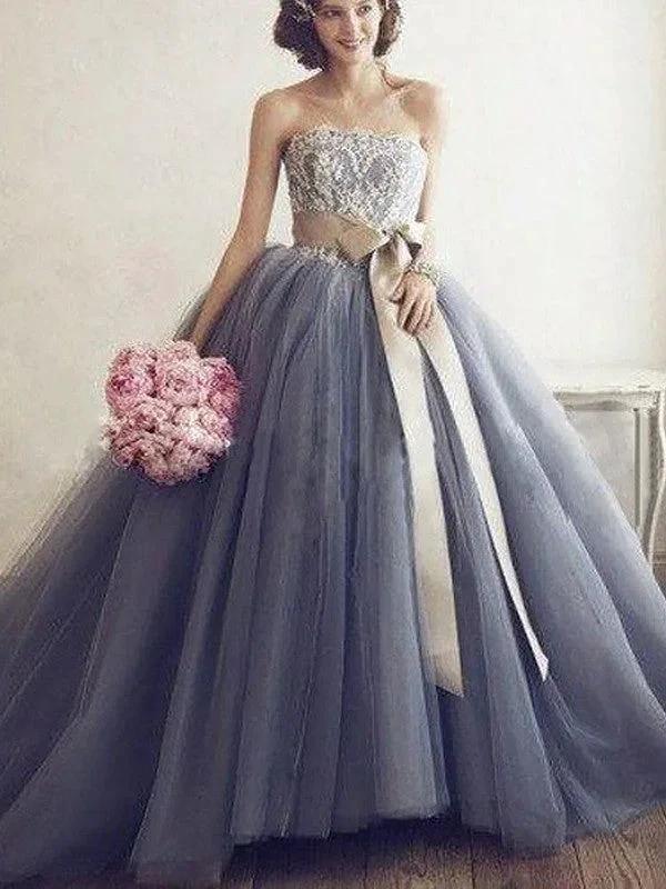 Ball Gown Sweetheart Sleeveless Applique Tulle Prom Dresses by misshow.com