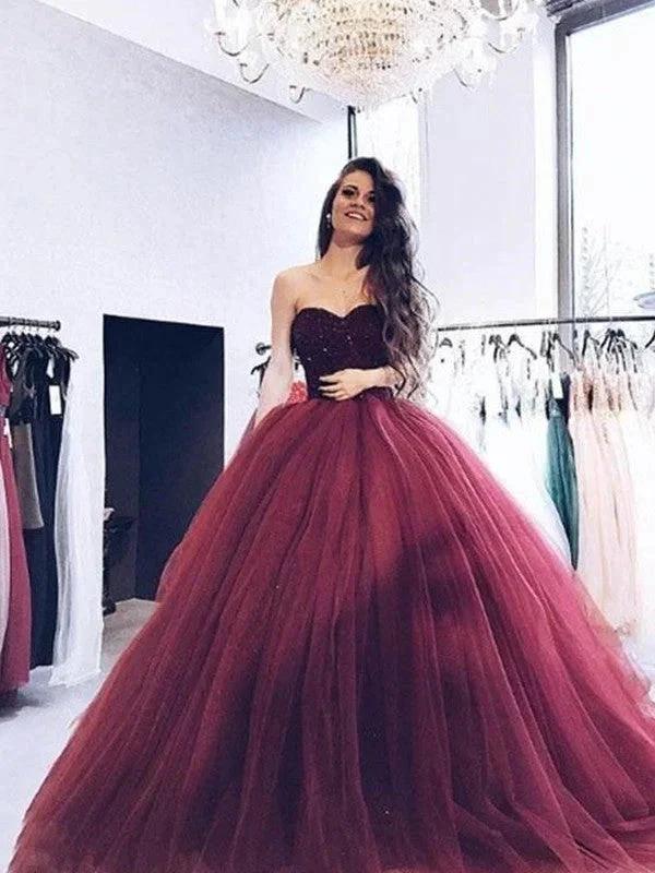 Ball Gown Sweetheart Sleeveless Beading Tulle Prom Dresses by misshow.com
