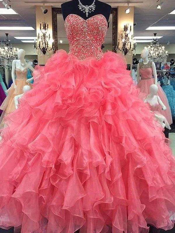 Ball Gown Sweetheart Sleeveless Floor-Length Beading Organza Prom Dresses by misshow.com
