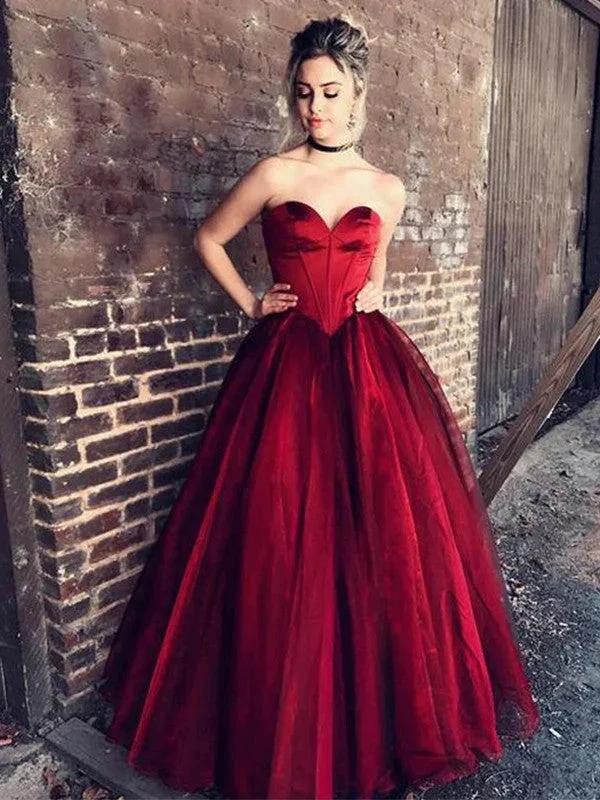 Ball Gown Sweetheart Sleeveless Floor-Length With Ruffles Tulle Prom Dresses by misshow.com