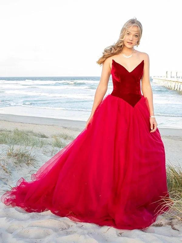 Ball Gown Sweetheart Tulle Sleeveless Court Train Prom Dresses by misshow.com