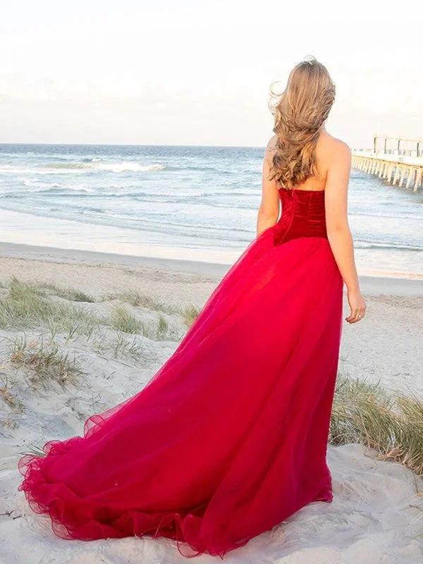 Ball Gown Sweetheart Tulle Sleeveless Court Train Prom Dresses by misshow.com