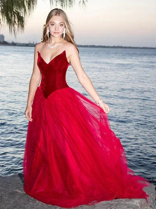 Ball Gown Sweetheart Tulle Sleeveless Court Train Prom Dresses by misshow.com