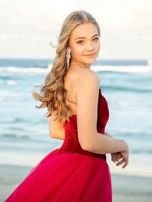 Ball Gown Sweetheart Tulle Sleeveless Court Train Prom Dresses by misshow.com