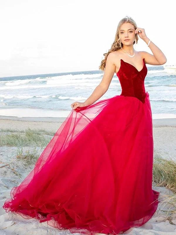 Ball Gown Sweetheart Tulle Sleeveless Court Train Prom Dresses by misshow.com