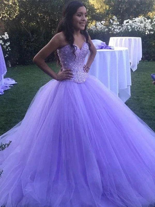 Ball Gown Tulle Beading Sweetheart Sleeveless Prom Dresses by misshow.com