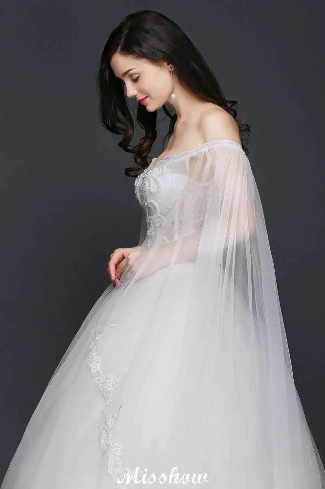Ball Gowns Appliques Straps Tulle Elegant Wedding Dresses by misshow.com