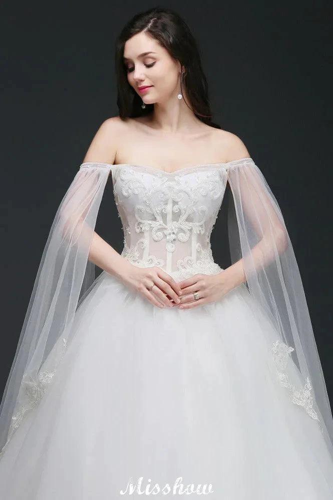 Ball Gowns Appliques Straps Tulle Elegant Wedding Dresses by misshow.com