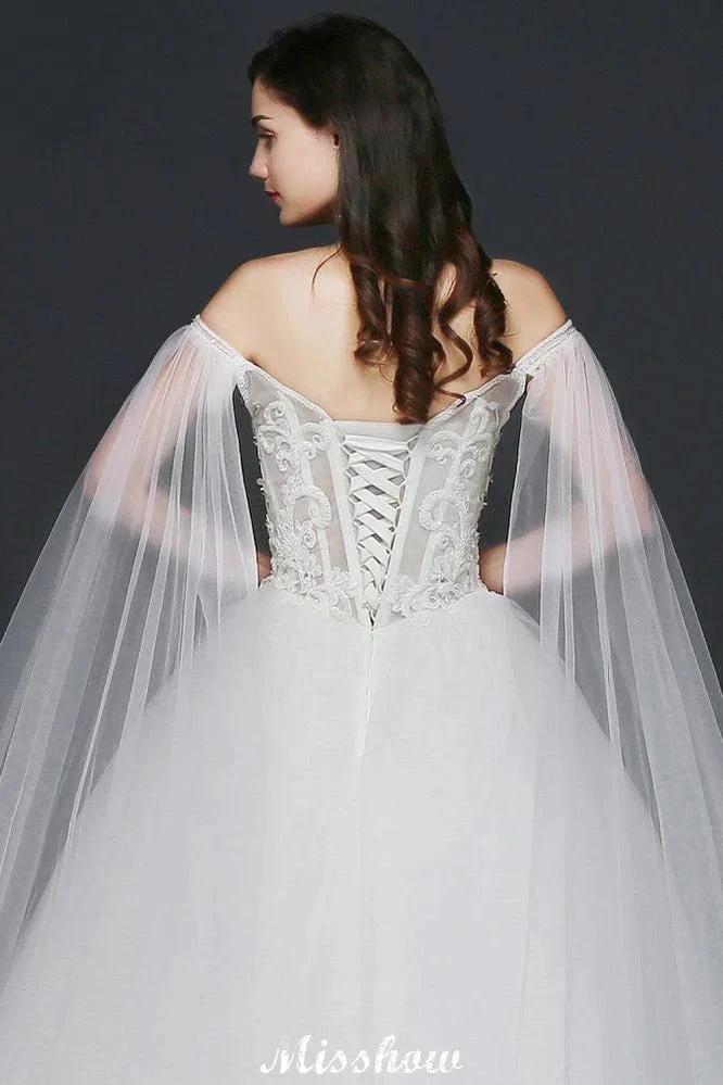 Ball Gowns Appliques Straps Tulle Elegant Wedding Dresses by misshow.com