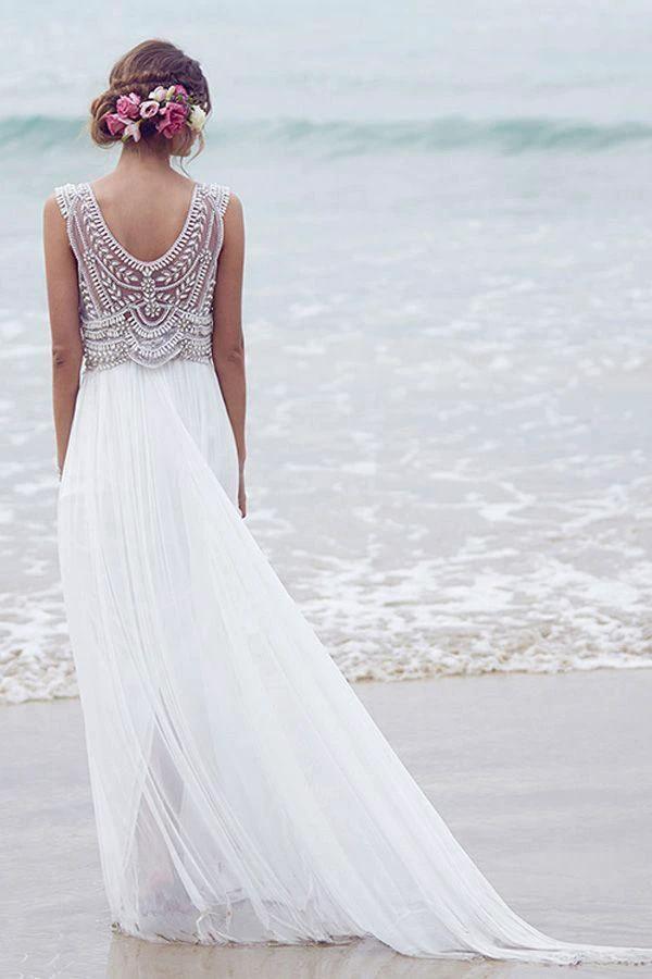 Beach Wedding Dresses A-line V-neck Short Train Sexy Bridal Gown WD526 by pgmdress