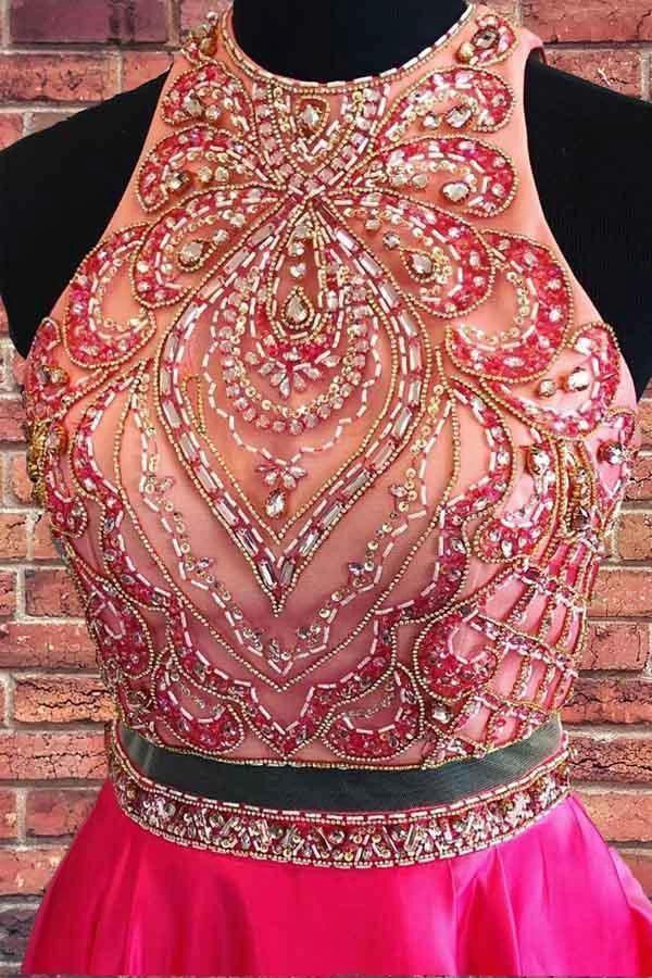 Beaded Two Piece Short Prom Dress Hot Pink Homecoming Dress PD337 by pgmdress