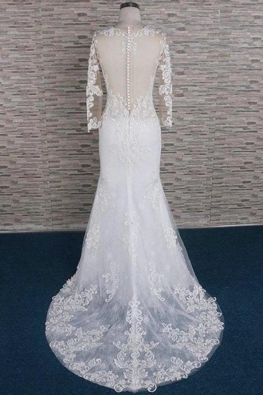 Beading Appliques Long Sleeve Mermaid Elegant Wedding Dresses by misshow.com