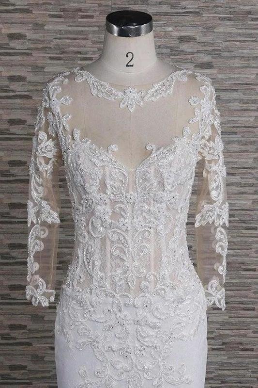 Beading Appliques Long Sleeve Mermaid Elegant Wedding Dresses by misshow.com