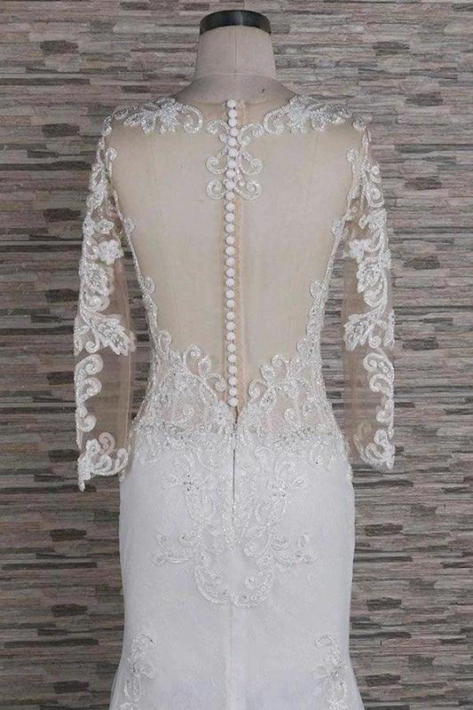 Beading Appliques Long Sleeve Mermaid Elegant Wedding Dresses by misshow.com