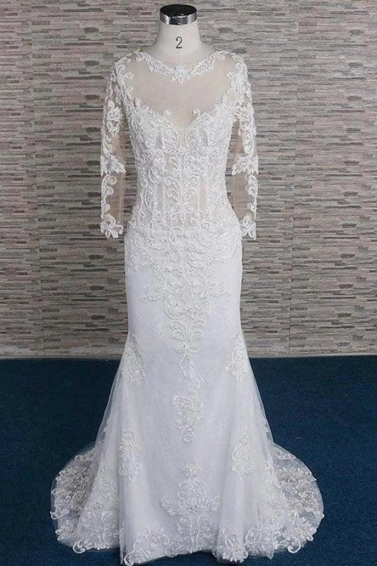 Beading Appliques Long Sleeve Mermaid Elegant Wedding Dresses by misshow.com
