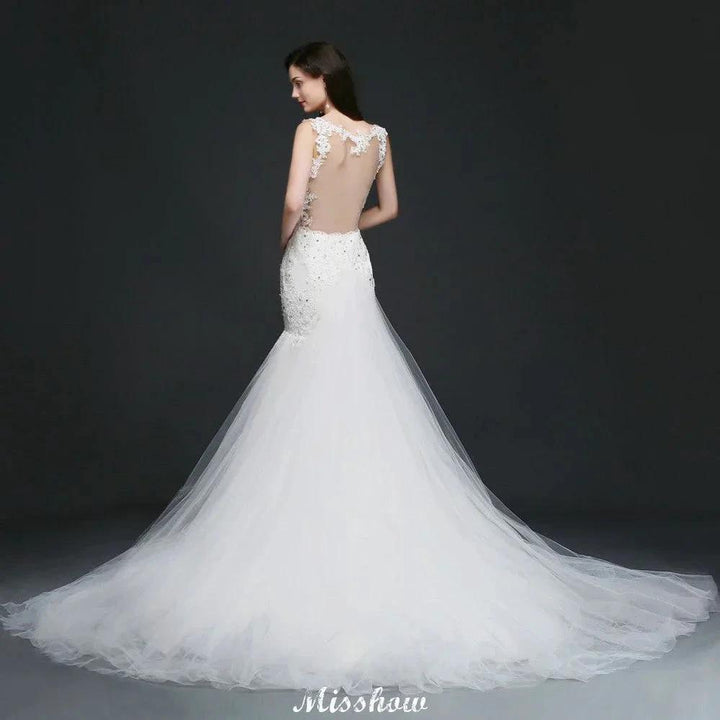 Beading Mermaid Spaghetti Strap Romantic Wedding Dress by misshow.com
