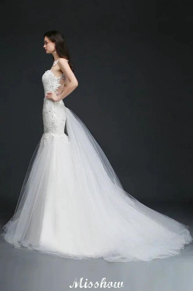 Beading Mermaid Spaghetti Strap Romantic Wedding Dress by misshow.com