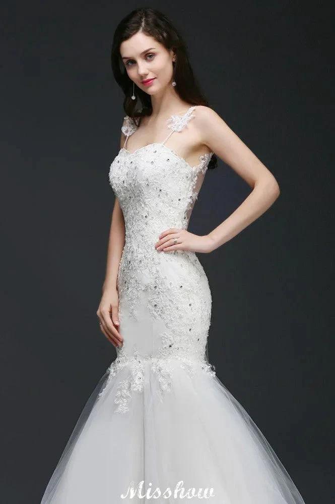 Beading Mermaid Spaghetti Strap Romantic Wedding Dress by misshow.com