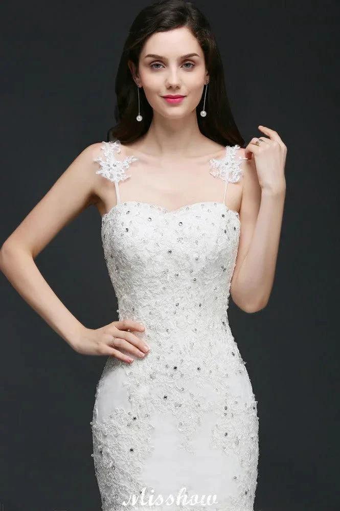 Beading Mermaid Spaghetti Strap Romantic Wedding Dress by misshow.com