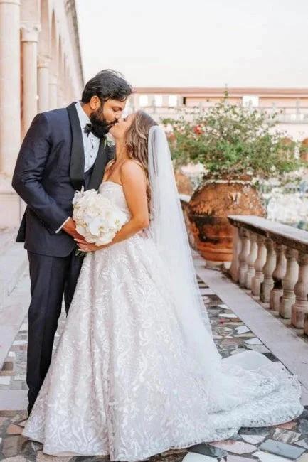 Beautiful A-Line Long White Sleeveless Wedding Dresses With Lace by misshow.com