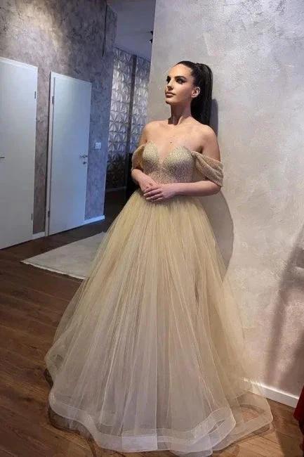 Beautiful A-line Tulle Off-the-shoulder Wedding Dresses by misshow.com