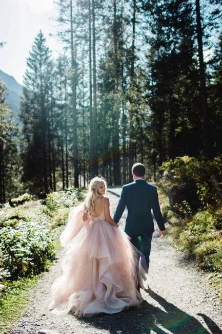 Beautiful A-line V-neck Backless Tulle Sleeveless Wedding Dresses by misshow.com