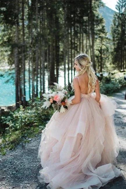 Beautiful A-line V-neck Backless Tulle Sleeveless Wedding Dresses by misshow.com
