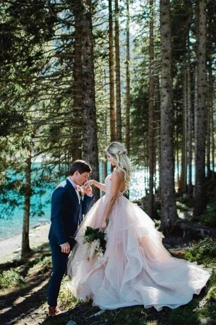 Beautiful A-line V-neck Backless Tulle Sleeveless Wedding Dresses by misshow.com