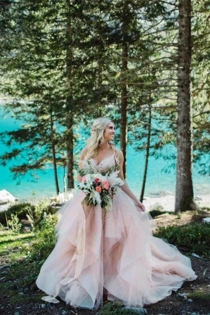 Beautiful A-line V-neck Backless Tulle Sleeveless Wedding Dresses by misshow.com