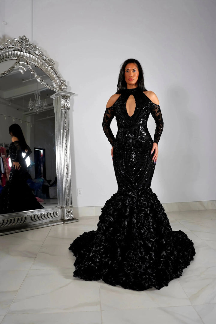 Beautiful Black Lace Long Sleeves Mermaid Prom Dress by misshow.com