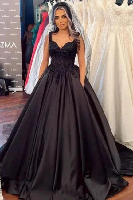 Beautiful Black Sleeveless Wedding dresses Princess with Lace by misshow.com