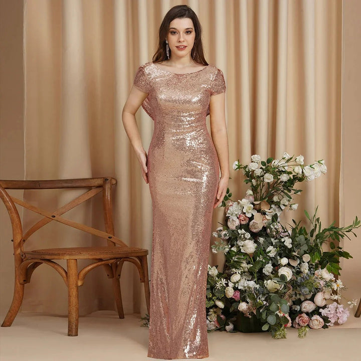 Beautiful Column Scoop Short Sleeve Sequined Prom Dresses by misshow.com