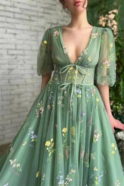 Beautiful Green V-neck A-line Appliques Prom Dress by misshow.com