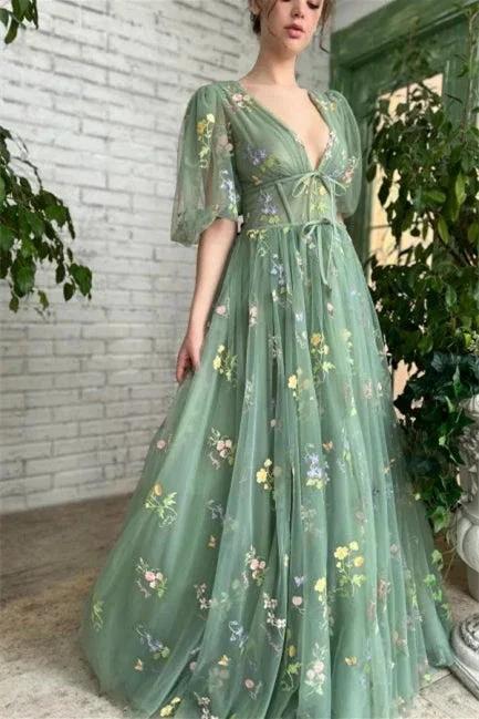 Beautiful Green V-neck A-line Appliques Prom Dress by misshow.com