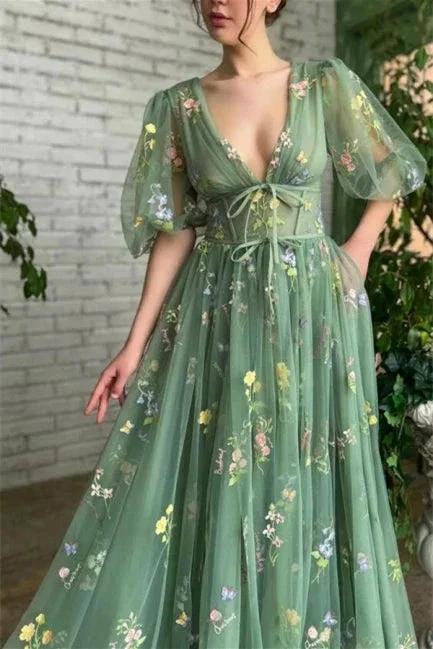 Beautiful Green V-neck A-line Appliques Prom Dress by misshow.com