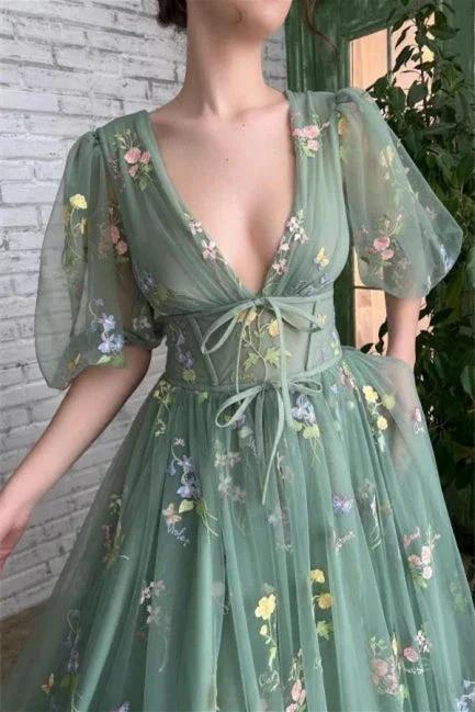 Beautiful Green V-neck A-line Appliques Prom Dress by misshow.com
