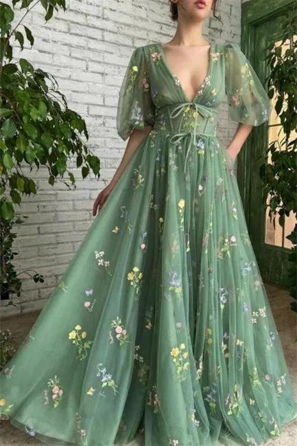 Beautiful Green V-neck A-line Appliques Prom Dress by misshow.com