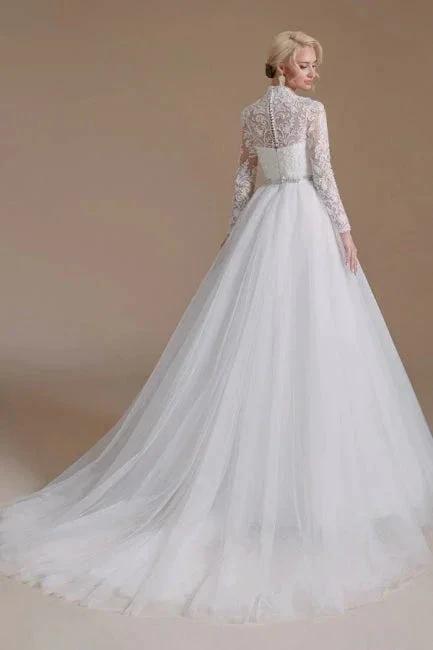Beautiful Jewel Long-Sleeve A-Line Floor-Length Wedding Dresses with Pattern by misshow.com