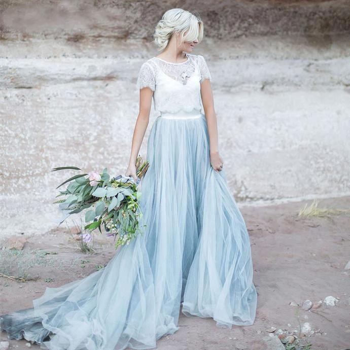 Beautiful lace Top Short Sleeves Prom Dress A Line Wedding Dresses WD409 by pgmdress