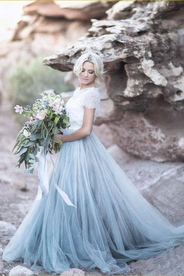 Beautiful lace Top Short Sleeves Prom Dress A Line Wedding Dresses WD409 by pgmdress