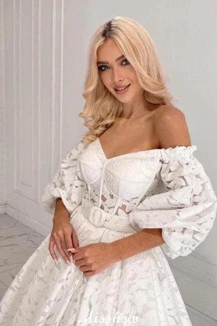 Beautiful Long A-line Off-the-shoulder Long Sleeves Lace Wedding Dress by misshow.com