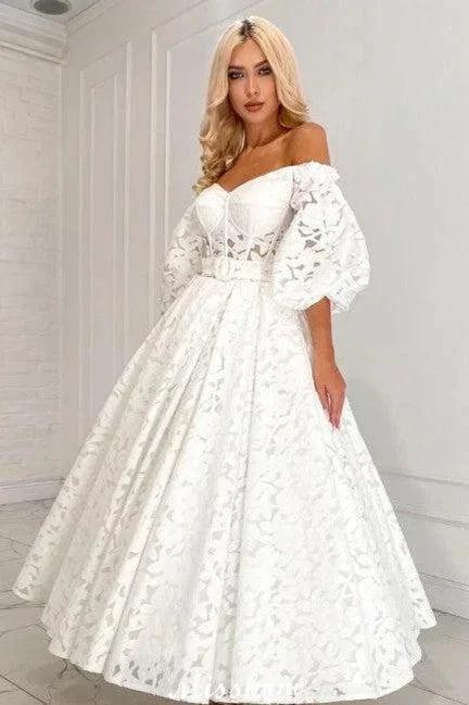 Beautiful Long A-line Off-the-shoulder Long Sleeves Lace Wedding Dress by misshow.com