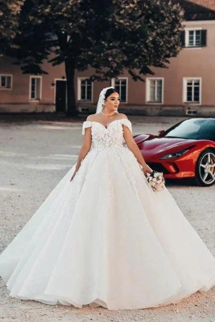 Beautiful Long A-Line Off-the-shoulder Sleeveless Wedding Dresses with Lace by misshow.com