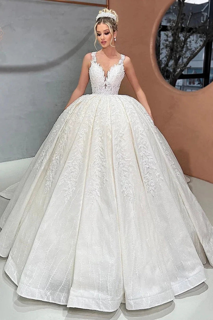 Beautiful Long Ball Gown Spaghetti Strap Lace Wedding Dress by misshow.com