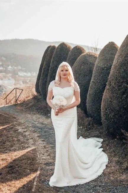 Beautiful Long Glitter Off-the-shoulder Sequined Mermaid Wedding Dress by misshow.com