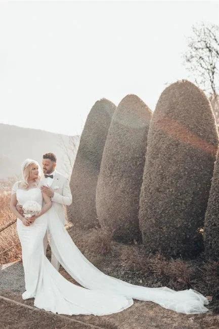Beautiful Long Glitter Off-the-shoulder Sequined Mermaid Wedding Dress by misshow.com