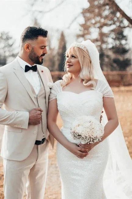 Beautiful Long Glitter Off-the-shoulder Sequined Mermaid Wedding Dress by misshow.com